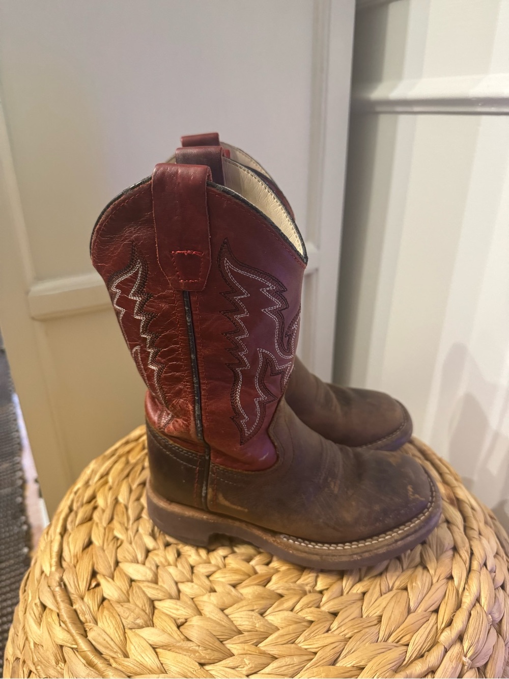Kids Western Pull-On Boots in Brown and Red